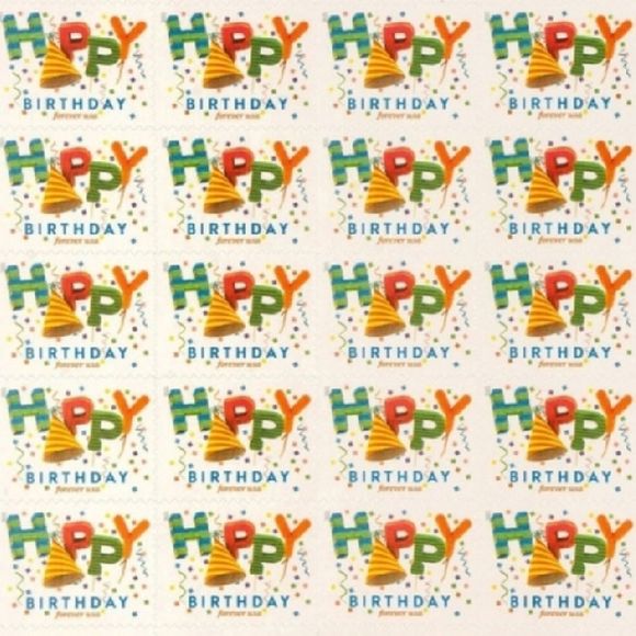 100 Forever Happy Birthday USPS Postage Stamps First Class Mail Party Invitation - Picture 1 of 9